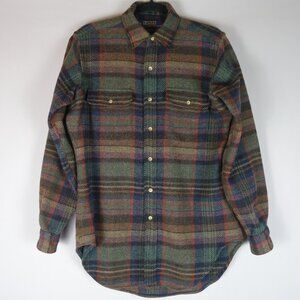 Vintage 1980s Ralph Lauren Tartan Plaid Thick Wool Button Up Shirt, Size Small